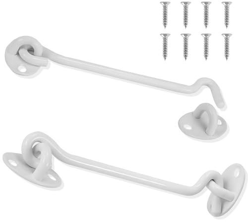 Artomnivera 6 Inch Cabin Hooks and Eye Latch, White Cabin Hooks, Stainless Steel Gate Hook and Eye Latch,Heavy Duty Cabin Hook for Door Gate Shed Window Closet with Mounting Screws