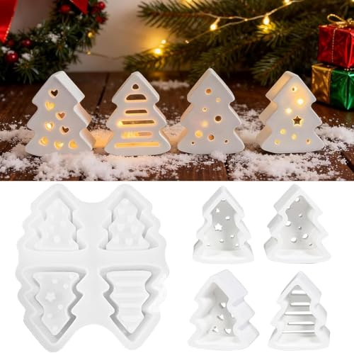 4 Stück Silikonformen Gießformen Weihnachten,Silikonform Tannenbaum Weihnachtsbaum,Silikon Gießform Kerzenform Weihnachten,Silikonform Kerzenhalter,Weihnachtsbaum Silikonformen