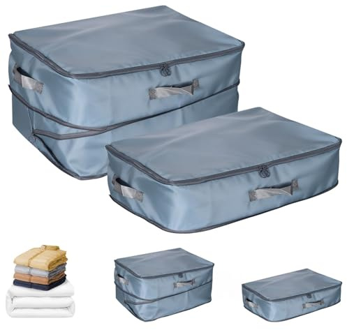 2 Pack Duvet Storage Bag, Large Foldable Space Saving Compression Storage Bag with Zipper for Duvets, Premium Satin Clothes Bags Storages Packing Cubes for Bedding (L, 52x42x30cm)