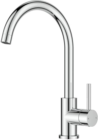 FORIOUS Wasserhahn Küche, Mischbatterie Armatur, Edelstahl, 360° Schwenkbar, Einhebel-Warm- und Küchenarmatur, Edelstahl,Auslaufhöhe 238 mm, Polierter Chrom, Hoher Bogen (345mm)