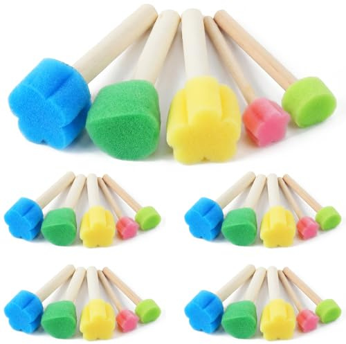 20 Stück Schwammpinsel Malerei, Schwammpinsel Kinder, Rund Schaumstoffpinsel in Verschiedenen Form mit Holzgriff für Malen Punkt, Kreis und DIY Bastelprojekte
