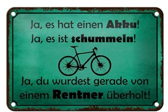 Femer Blechschild Fahrrad 12x18 cm Ja, es hat einen Akku. Deko Schild