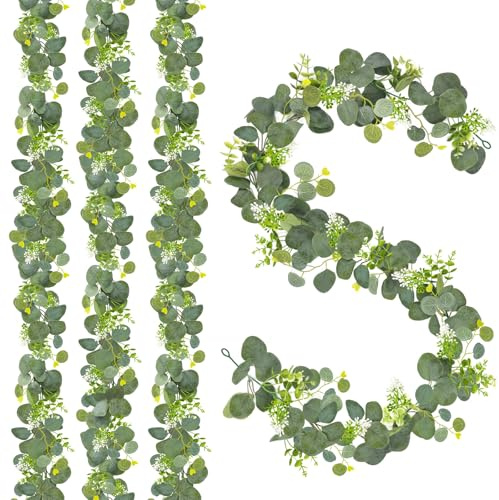 TINA Künstliche Eukalyptus Girlande 4 Stück Eukalyptus Künstlich Hängend Blätter Girlande 1,8m Eukalyptus Deko Grün Blumengirlande Tischgirlande für Hochzeit Bogen Garten Indoor Outdoor