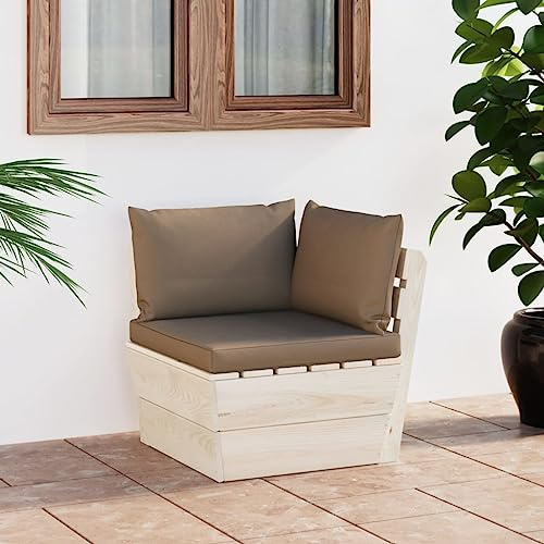 SooIarix Corner Pallet Sofa with Cushions, Impregnated Spruce Wood, Taupe, 60x60x65 cm, Durable Outdoor Garden Seating