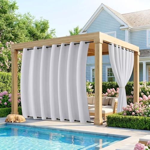 IRONDELIC Outdoor Vorhang Wetterfest Extra Breit B254xH213cm, Winddicht mit Ösen Oben und Unten, Sichtschutz &Sonnenschutz für Pavillon Terrasse Balkon Garten, 1 Stück (Grau Weiß)