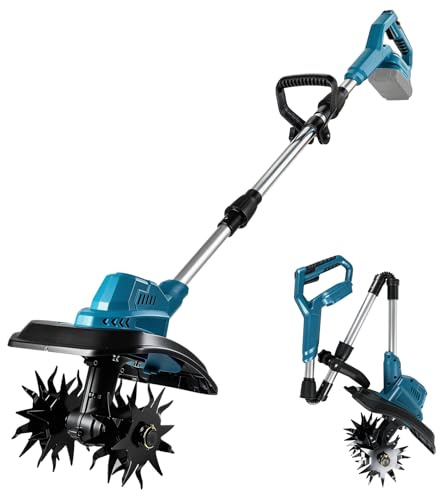 Motozappa elettrica compatibile con Makita 18V (batteria non inclusa), motore senza spazzole 500W, larghezza 22 cm x profondità 17 cm, 48 denti in acciaio, per terreni, aiuole e orti