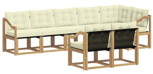 vidaXL Outdoor-Sofagarnitur mit Kissen 8 pcs Weiß und Creme, Garten Loungemöbel, modernes Ecksofa, robust Sitzgruppe, Terrassenmöbel für Komfort