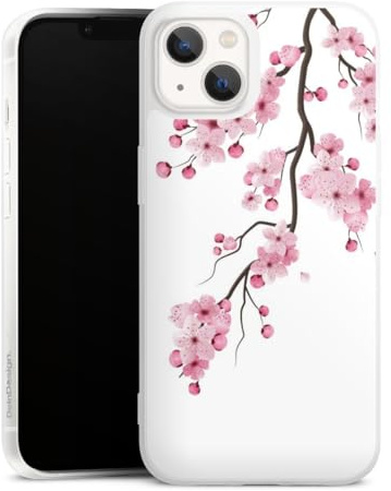 Premium Silikon Hülle kompatibel mit Apple iPhone 13 Handyhülle weiß Case Kirschblüten Japan Asien