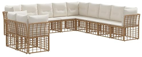 vidaXL Outdoor-Sofagarnitur Natur Polyester, Moderne, wetterfeste, modulare Möbel, verstellbare Füße, Sofa-Set für Garten- und Terrassensitz