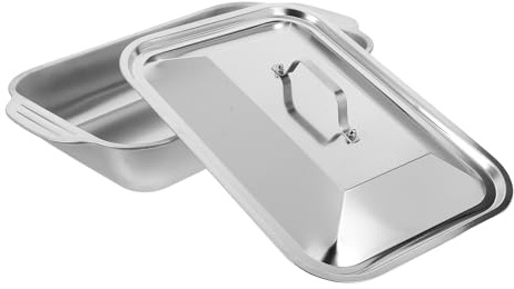 COOLHIYA Bräter mit Deckel Edelstahl, Tiefe Rechteckige Form für Ofen | Polierte Oberfläche, Griffgerechte Seiten, 1 Satz, Silber, für Grillfisch und Schweinebraten