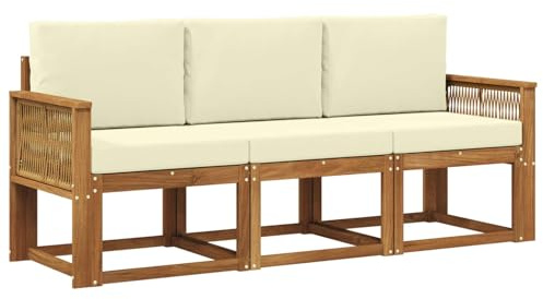 vidaXL Outdoor-Sofagarnitur mit Kissen 3 pcs Natur und Creme Polyester, Outdoor Sofa, Moderne Garten-Lounge, modulare Möbel für Terrasse, stylische Sammlung, Bequeme Sitzgelegenheit
