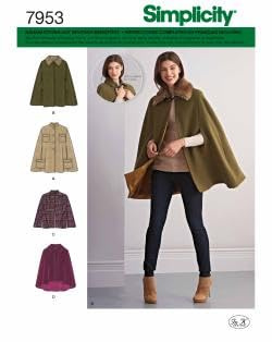 Simplicity Schnittmuster 7953.A, Cape [Damen, Gr.XS-XL], selber nähen, geeignet für Anfägner [L2]
