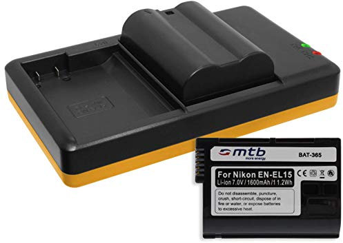 2X Batterie + Chargeur Dual (USB) Type EN-EL15(A) / Compatible avec Nikon 1 V1, D500, D600, D610, D750, D800(E), D810(A/E), D850, D7000, D7100, D7200, D7500 (câble Micro-USB Inclus)