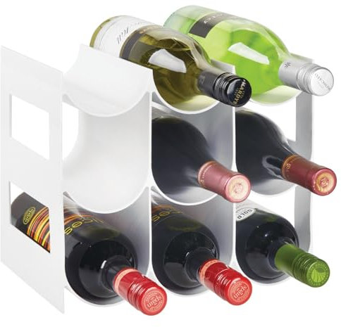 mDesign range bouteille pour vin – joli casier à bouteille en plastique sans BPA jusqu’à 9 bouteilles – porte bouteille autoportant pour boissons et bouteilles de vin – blanc