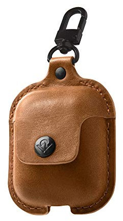 Twelve South AirSnap | Leather Protective Case/Cover with Loss Prevention Clip for AirPods & Wireless Charging Case for AirPods, Cognac