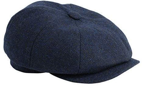 Gamble & Gunn Shelby Flache Kappe, Fischgrätenmuster, Vintage-Stil, Bäckerjunge, Stoffmütze mit Knöpfen, navy, 58