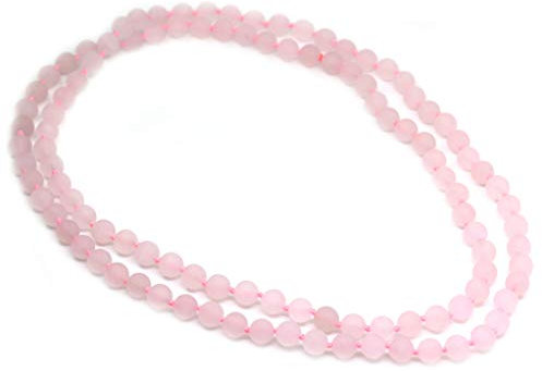 CHENYUE Natural Handmade 8MM Matte Rose Quartz Crystal 108pcs Long Necklace for Prayer Meditation Yoga About 40inches