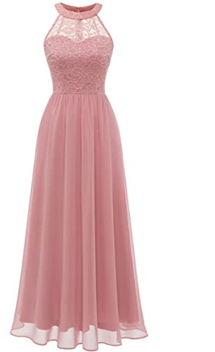 Wedtrend Robe Ceremonie Femme Mousseline en Dentelle sans Manche Col Rond pour Mariage Soiree Chic WT0201 Blush XS