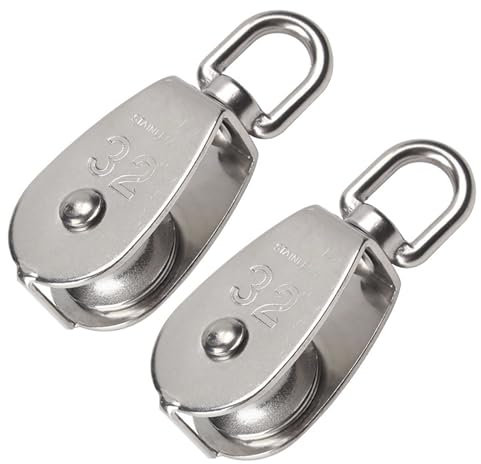 BuxiuGK 2 Pezzi 32 mm Puleggia Singolo Blocco Carrucole in 304 Acciaio Inox Singola Puleggia Gru Girevole Gancio Singola Ruolo Puleggia Carico Carico 250 Kg- Argento