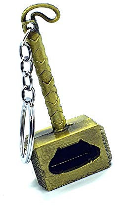 Llavero abrebotellas de los Vengadores con el martillo de Thors Mjolnir, llavero no oficial, llavero de Marvel, plateado, dorado, marrón (dorado)