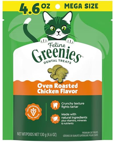 Greenies Cat Treats, Feline Veterinarian-Recommended Adult Natural Dental Cat Treats, Oven Roasted Chicken Flavor, 4.6 oz. Pouch