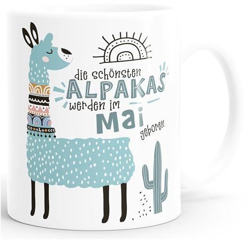 SpecialMe® Kaffee-Tasse Die Schönsten Alpakas werden im Januar-Dezember geboren anpassbares Motiv Geburtsmonat individuelle Geburtstags-Geschenke Lama Weiss Keramik-Tasse