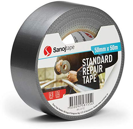 Sanojtape Ruban Adhésif d’usage Universel en Tissu à Conduit de Couleur Argentée et de 50mm x 50m Pour Cerclages et Liages
