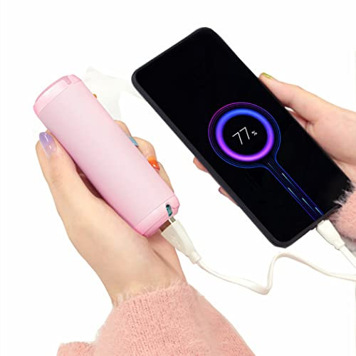 Portable Charger, Ultra Compact 5200mAh Power Bank External Battery,USB Pocket Phone Charger with Strong light torch and Hand Warmer, Compatible With iPhone, Samsung Galaxy, Airpods and More - Pink