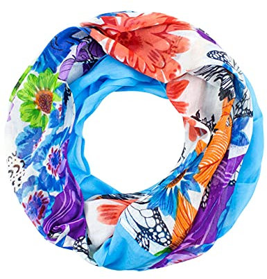 Sunsa Damen Loop Schal. 100% Baumwolle Schlauchschal für Frühlings/Sommer. Dünn Loopschal mit Blumen Design. Tücher und Schals als Frauen Geschenk