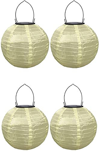Youning Solar Lampions Außen Wetterfest, LED Solar Lampion Garten Laterne, Papier Laterne Lampenschirm Lampion Runde Laterne Papierlampions zum Dekorieren 20cm (4pcs Beige)
