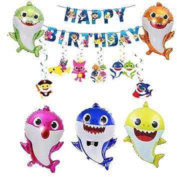 SMLH smileh Baby Hai Geburtstagsdeko Baby Shark Luftballons Alles Gute zum Geburtstag Girlande Kindergeburtstag Folienballons Wirbel Dekoration für Kinder Hai Thema Geburtstagsfeier Dekoration