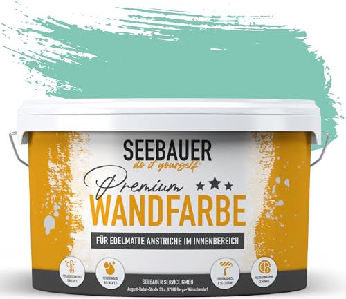 SEEBAUER diy Wandfarbe Türkis 2,5L für Innen (No. 773 Indian Sea) Edelmatte Innenfarbe Blau Grün - Grüntöne sehr hohe Deckkraft - Matt, Abwaschbar und Tropffrei