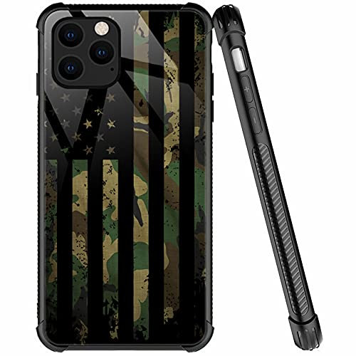 ZHEGAILIAN Case Compatible with iPhone 13 Mini,Organic Glass Cover for Girls Women Men,Four Corners Desgin Anti-Scratch Shockproof Case for iPhone 13 Mini,Camo Flag Black