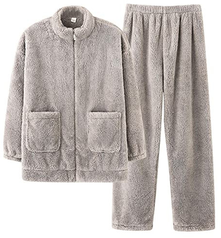 BuFanRenm Pigiama Donna/Uomo Invernale Caldo Pigiama da Casa Elegante con Colletto Rovesciato in Flanella Morbida Set 4XL 89810