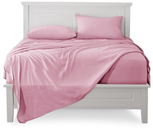 FARFALLAROSSA Lenzuola Matrimoniali Completo, Materiale 100% Puro Cotone, Lenzuola e 2 Federe da Letto, Biancheria da Letto Tinta Unita, rosa