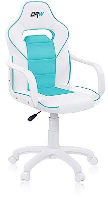 duehome | DRW, Silla Gamer, Silla de Oficina Gaming Estudio o Escritorio, Acabado en Símil Piel Blanco y Turquesa, Medidas: 46,5 cm (Ancho) x 46 cm (Largo) x 98-109,5 cm (Alto)