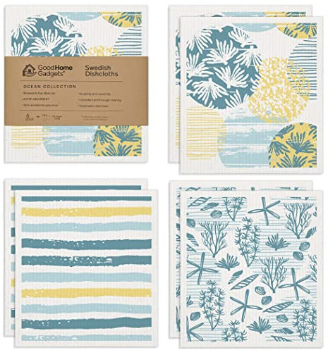 Good Home Gadgets Swedish Dishcloths for Kitchen | 6-Pack Ocean Collection | Absorbent Reusable Swedish Dishcloths, Eco-Friendly Cellulose Sponge Dishtowels