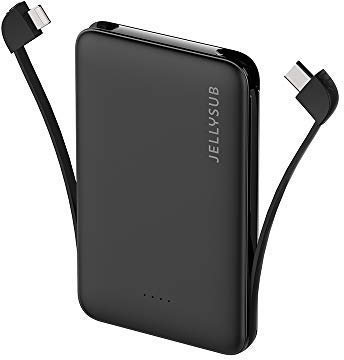 JELLYSUB Mini Power Bank mit eingebauten Kabeln, Externer Akku 5000mAh, Tragbares Ladegerät für iPhone 15/14, iPad, und andere Smartphones