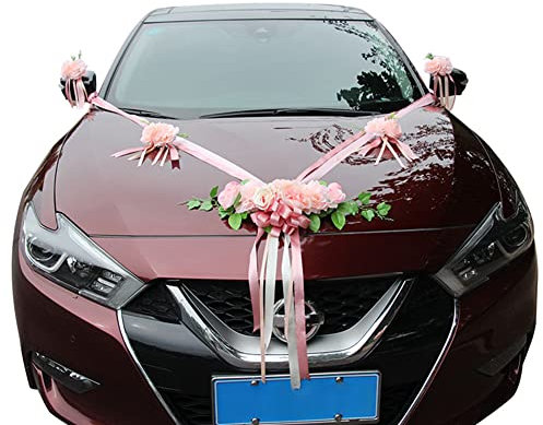 iSpchen Hochzeitsdeko Auto Schmuck Hochzeit Braut Deko Autoschleifen Set Autoschmuck künstliche Rose Blume Hochzeit Deko Party Wedding Dekoration,Champagner