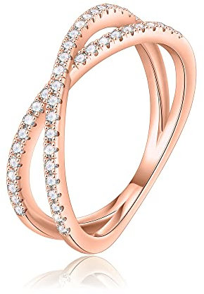 SMILEST Moissanite Criss Cross Wedding Band for Women, 1.5mm D Color VVS1 Clarity Moissanite Stackable Rings 18K Rose Gold/Yellow Gold/White Gold Vermeil Moissanite X Wedding Band Promise Rings