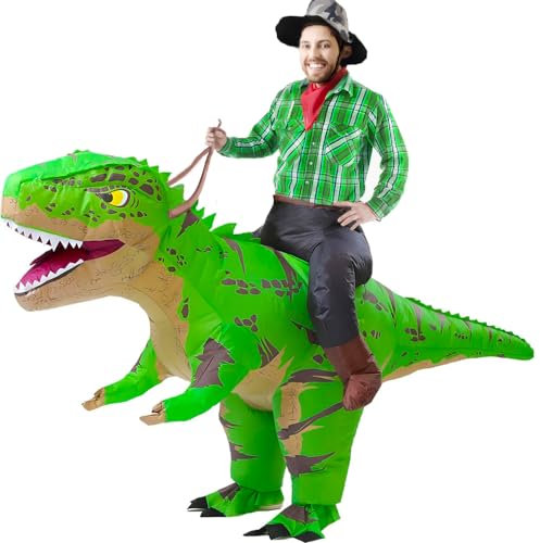 Rafalacy Inflatable Dinosaur Costumes Adult Size T-REX Ride on Halloween Costume Funny Dino Blow up Costume (Green)