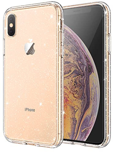JETech Glitzer Hülle für iPhone XS/X, 5,8 Zoll, Bling Glitter Stoßfeste Stoßstange Handyhülle, Niedliche Glitzernde für Frauen und Mädchen (Durchsichtig)