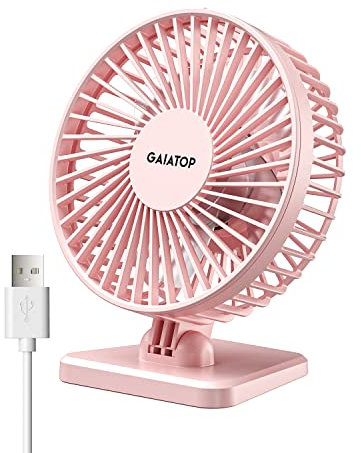 gaiatop USB Desk Fan, Small But Powerful, Portable Quiet 3 Speeds Wind Desktop Personal Fan, Adjustment Mini Fan Table Fan for Better Cooling, Home Office Car Indoor Outdoor Pink