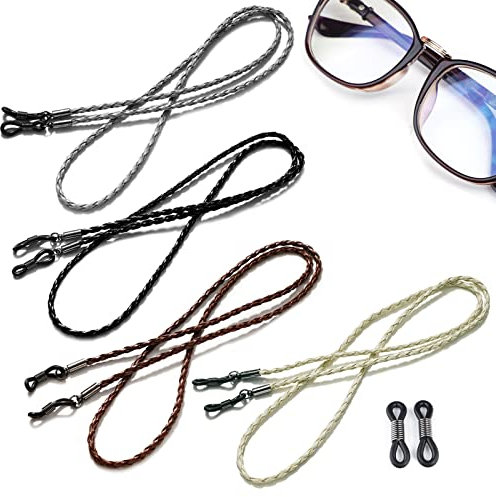 Brillenband PU Leder Brillenbänder Brillenschnur Herren Damen Brillenkette 4 Stück Brillen Band Ketten für Lesebrillen und Sonnenbrillen