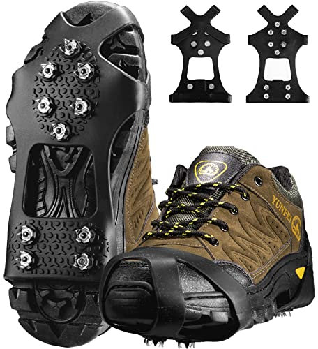 Ice Klampen Steigeisen mit 10 Zähne,Spikes für Schuhe Schuhkrallen Spikes Ice Klampen Spikes für Wanderschuhe Steigeisen Grödel Eisspikes Anti Rutsch (Stahlnagel, M)