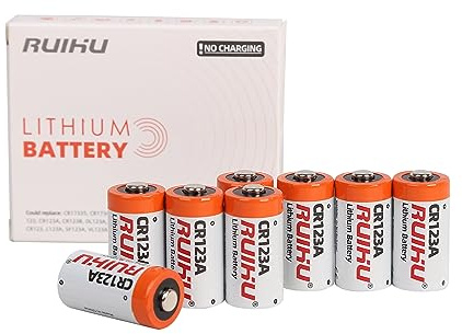 RUIHU CR123A Lithium Battery, 20 Pack, 3V 1500mAh, High Power Lithium Battery, Long-Lasting for Security Devices, Flashlights, Non-Rechargeable (CR123A-20 Count)