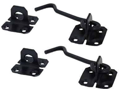 Cabin Hook Gate Lock Black BZP 2 or 5 Pcs 4 6 8 Heavy Duty Gate Latch, Hook and Eye Latch for Garage,Door Window (Black, 2 Pack 4 (100mm))
