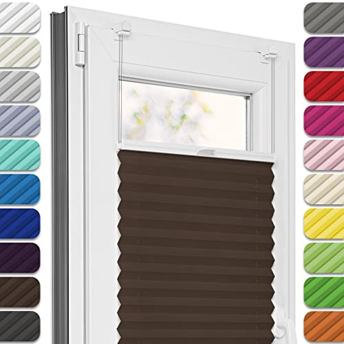 Estika Plissee ohne Bohren, Premium Klemmfix - 60cm Breite x 100cm Höhe - Schokolade - Metal Plisseehalter ohne Bohren, Modern Sichtschutz für Fenster, Jalousien Fenster für innen