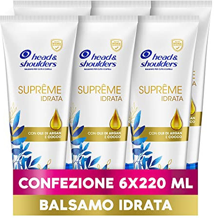 head & shoulders Suprême Anti-Schuppen Conditioner Feuchtigkeitsspendend mit Arganöl und Kokosnuss für Kopfhaut trockenes Haar Schuppenschutz 6 x 220 ml