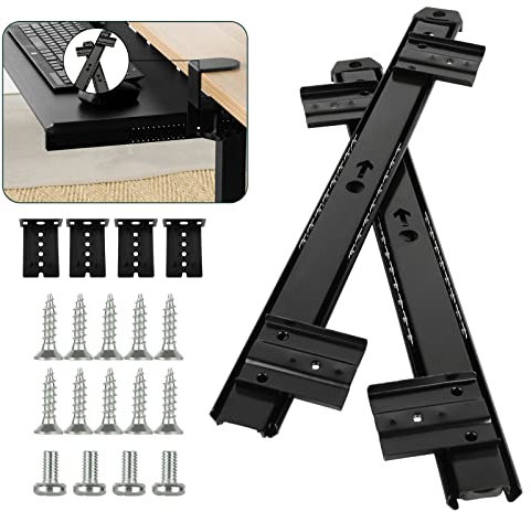 YAYODS 2 Pair Adjustable Height Keyboard Shelf Runners, Ball Bearing Runners for Under Desk Keyboard Shelf, Keyboard Holder Runners kit for Keyboard Platform/Shelf/Drawer (358MM, Black)